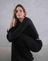 Texture two piece dress black